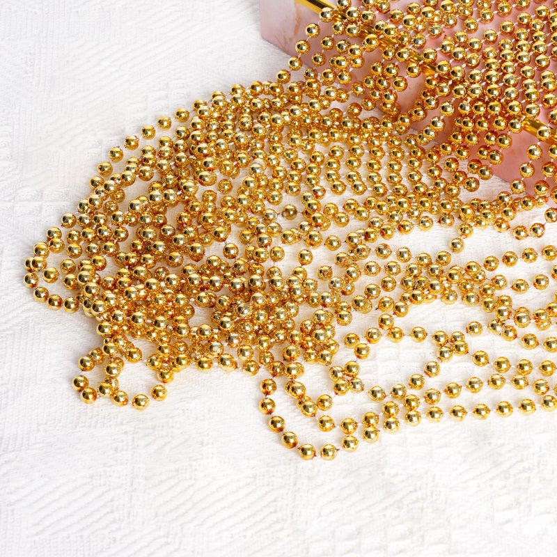 ZZYFGH 33'' 7mm St Patricks Day Beads Necklace  Mardi Gras Beads Necklace Bulk  Metallic Gold Beaded Necklace  Party Costume Necklace(12 Pcs) - Image 3